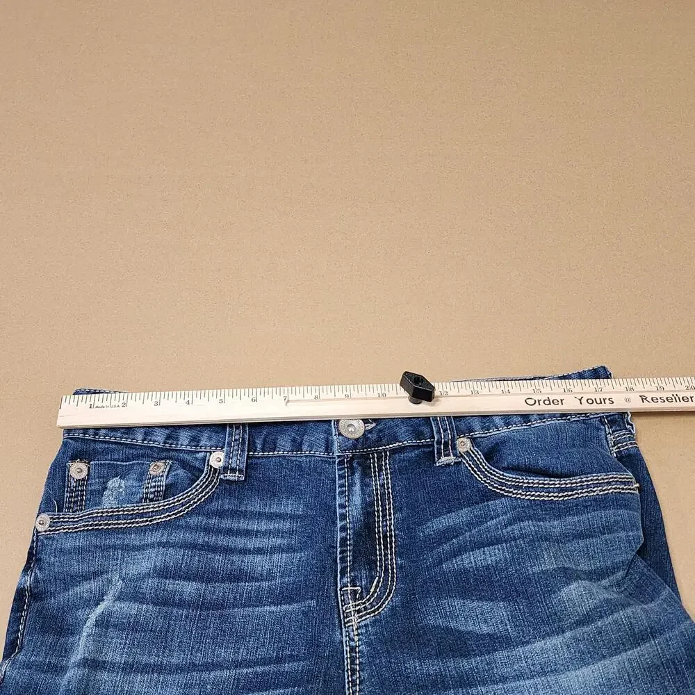 Seven7 Straight Jeans Mens 34x29 Blue Medium Wash Distressed Stretch Denim